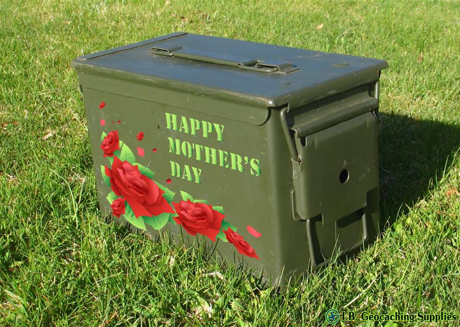 An ammo can + a camera + Illustrator = A Mother's Day wish, geocaching style.