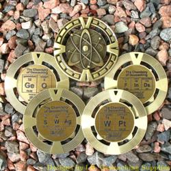 The Chemistry of Geocaching - Antique Gold Geomedal Geocoin 4 Design Set
