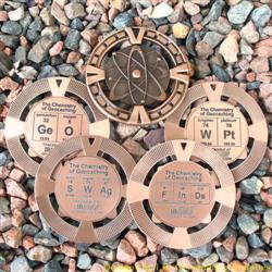 The Chemistry of Geocaching - Antique Bronze Geomedal Geocoin 4 Design Set