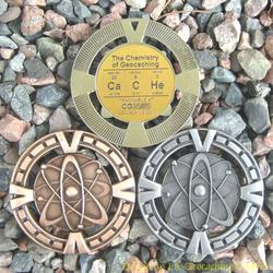 CaCHe - The Chemistry of Geocaching Geomedal Geocoin 3 Finish Set