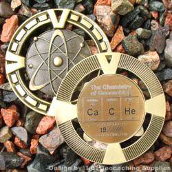 CaCHe - The Chemistry of Geocaching - Antique Gold Geomedal Geocoin