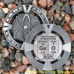 GeO - The Chemistry of Geocaching - Antique Silver Geomedal Geocoin