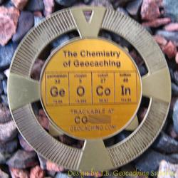 GeOCoIn - The Chemistry of Geocaching - Antique Gold Geomedal Geocoin