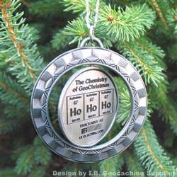 Ho Ho Ho - The Chemistry of GeoChristmas - Antique Silver Spinning Geomedal Geocoin