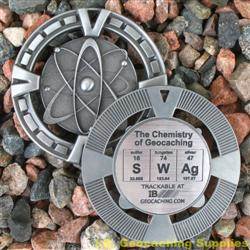 SWAg - The Chemistry of Geocaching - Antique Silver Geomedal Geocoin