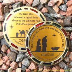 The Christmas Shepherds and Magi Geomedal Geocoin with Translucent Colours