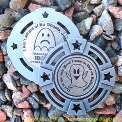 I Ain't Afraid of No Ghosts - Small Antique Silver Geomedal Geocoin with Star Cutouts