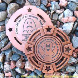 I Ain't Afraid of No Ghosts - Small Antique Bronze Geomedal Geocoin with Star Cutouts