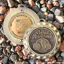 366 Days of Geocaching - Antique Gold Spinning Geomedal Geocoin