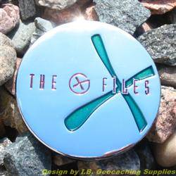 The G-Files - Chrome Geocoin with Green X