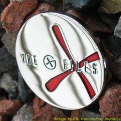 The G-Files - Chrome Geocoin with Red X