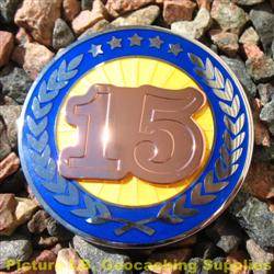 15 Years of Geocaching - Nickel Colours of the Flag Geocoin