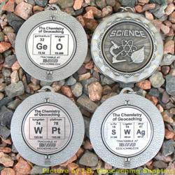 Antique Silver Chemistry of Geocaching Geomedal Geocoin Spinners - 4 Design Set