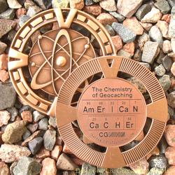 AmErICaN CaCHEr - The Chemistry of Geocaching - Antique Bronze Geomedal Geocoin