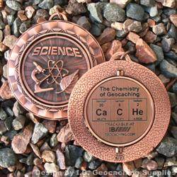 CaCHe - The Chemistry of Geocaching - Antique Bronze Spinning Geomedal Geocoin