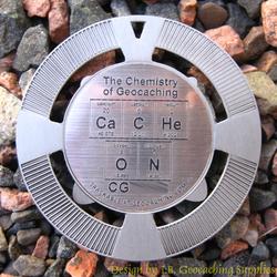 CaCHe ON - The Chemistry of Geocaching - Antique Silver Geomedal Geocoin
