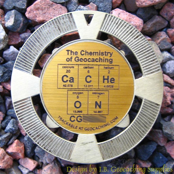 Chemistry of Geocaching Geomedal Geocoin CaCHe 2.5", Cutouts, Antique Finish 