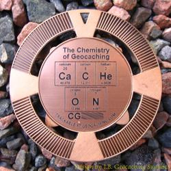 CaCHe ON - The Chemistry of Geocaching - Antique Bronze Geomedal Geocoin