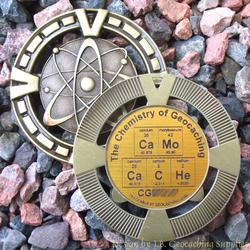 CaMo CaCHe - The Chemistry of Geocaching - Antique Gold Geomedal Geocoin