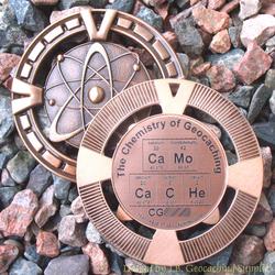 CaMo CaCHe - The Chemistry of Geocaching - Antique Bronze Geomedal Geocoin