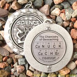 CaNUCK CaCHEr - The Chemistry of Geocaching - Antique Silver Geomedal Spinner