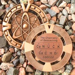 CaNUCK CaCHEr - The Chemistry of Geocaching - Antique Bronze Geomedal Geocoin