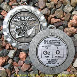 GeO - The Chemistry of Geocaching - Antique Silver Spinning Geomedal Geocoin