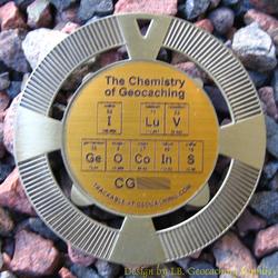 I LuV GeOCoInS - The Chemistry of Geocaching - Antique Gold Geomedal Geocoin