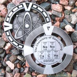 NaNo CaCHe - The Chemistry of Geocaching - Antique Silver Geomedal Geocoin