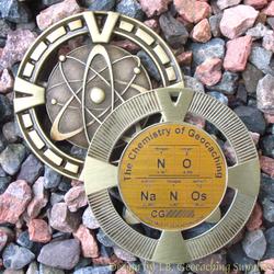 NO NaNoS - The Chemistry of Geocaching - Antique Gold Geomedal Geocoin
