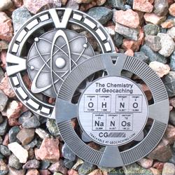 OH NO NaNoS - The Chemistry of Geocaching - Antique Silver Geomedal Geocoin