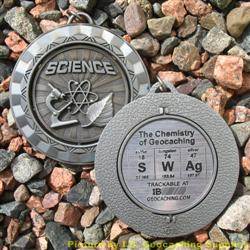SWAg - The Chemistry of Geocaching - Antique Silver Spinning Geomedal Geocoin