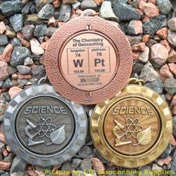 WPt - The Chemistry of Geocaching - Antique Trio Spinning Geomedal Geocoins