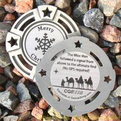2" + Cutouts, Trackable, Choice of Finishes Christmas Geomedal Geocoin Trio 