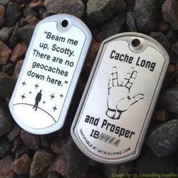 Cache Trek - Beam Me Up / Cache Long and Prosper Trackable Dog Tag