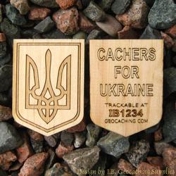 Cachers for Ukraine 2-Sided Trackable Wooden Nickel