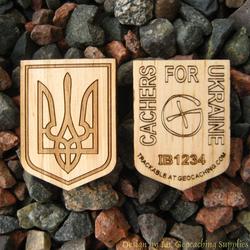 Cachers for Ukraine 2-Sided Trackable Wooden Nickel